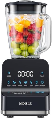 Dark gray touchscreen blender with glass jar