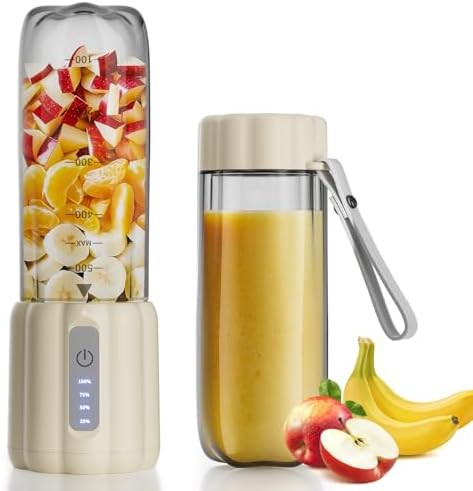 Beige rechargeable mini juicer with handle