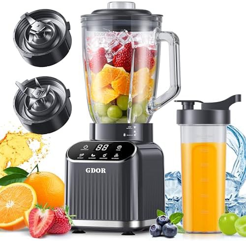 Gray glass jar blender with travel cup