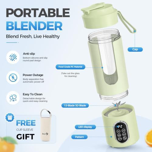 Green portable cordless blender with twelve blades — photo 4
